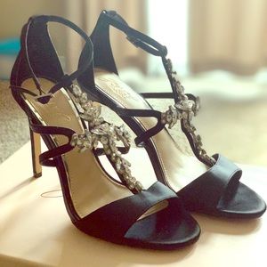 Black Strappy Jeweled Heels